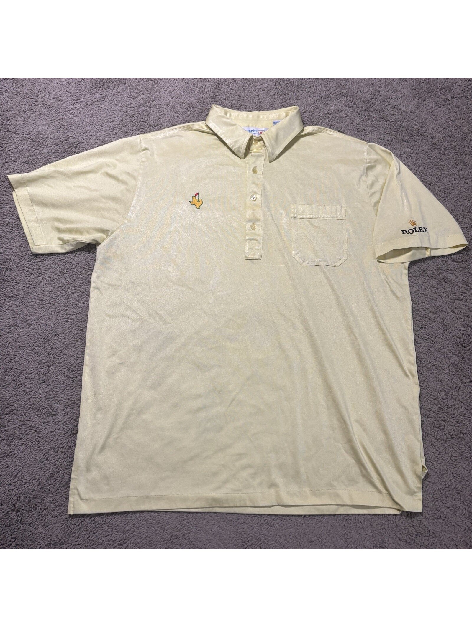 Vintage Rolex Golf Polo Shirt Xl Yellow Texas Masters Style Embroidered Sunrise